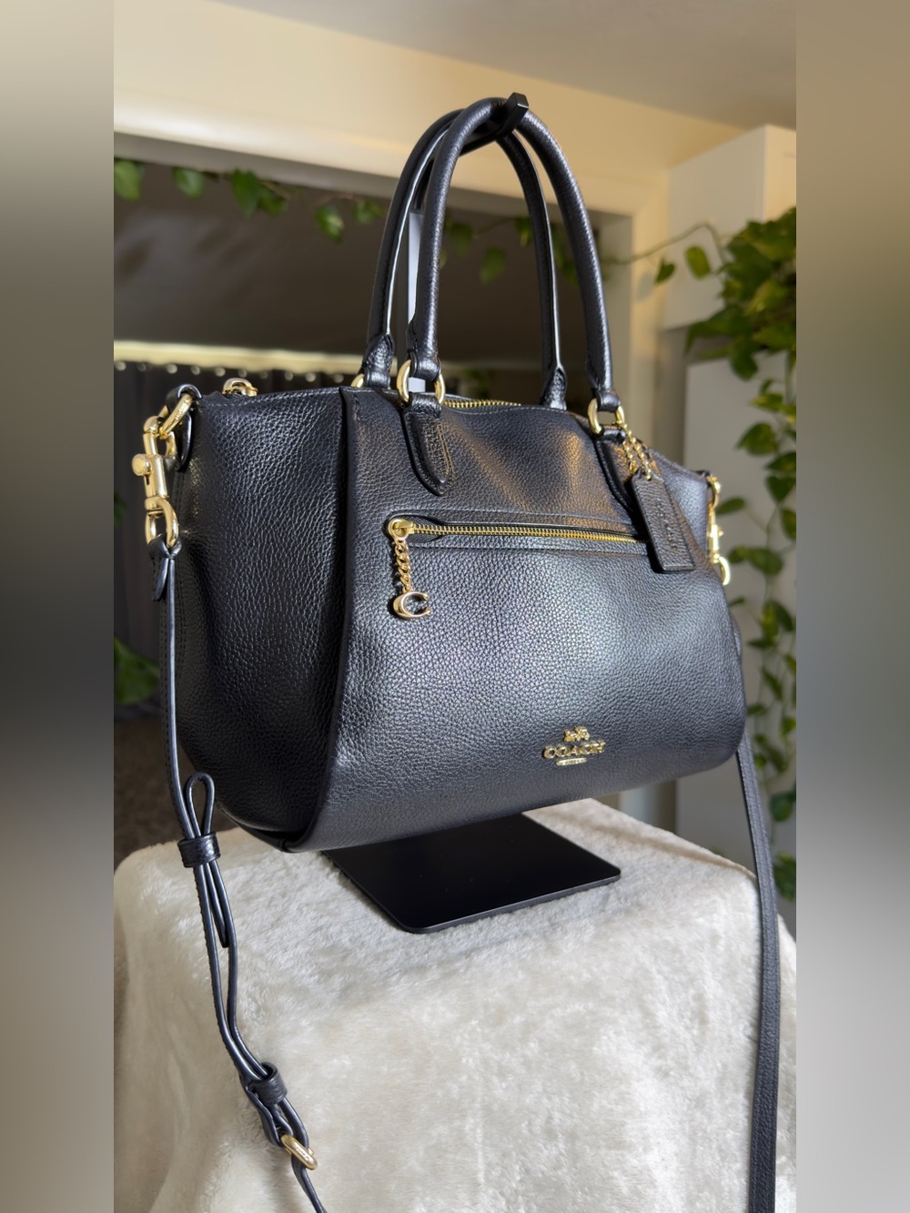 COACH Black Elise Satchel Pebbled Leather Crossbody Shoulder Bag Gold Hardware 7 - Picture 7 of 16